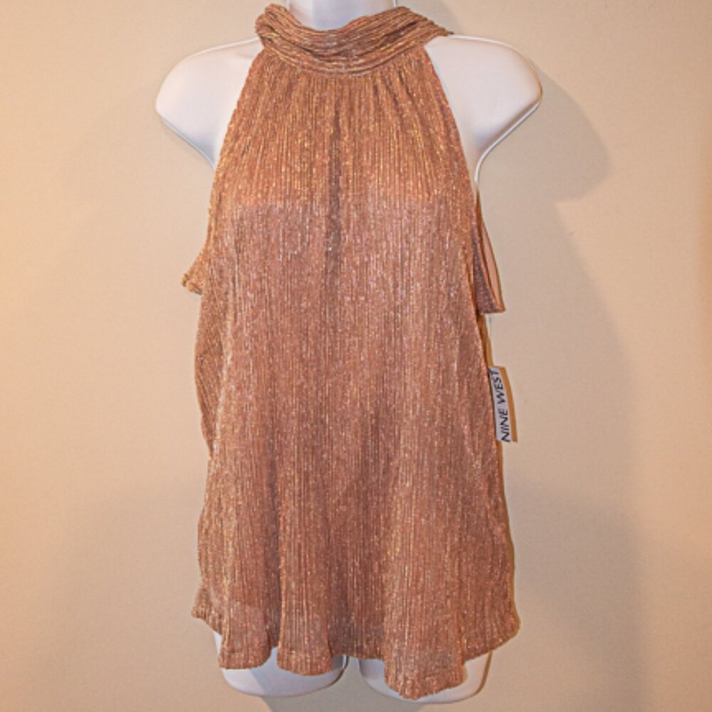 New with Tags Nine West Metallic Pink Halter top Size Med - Picture 1 of 4
